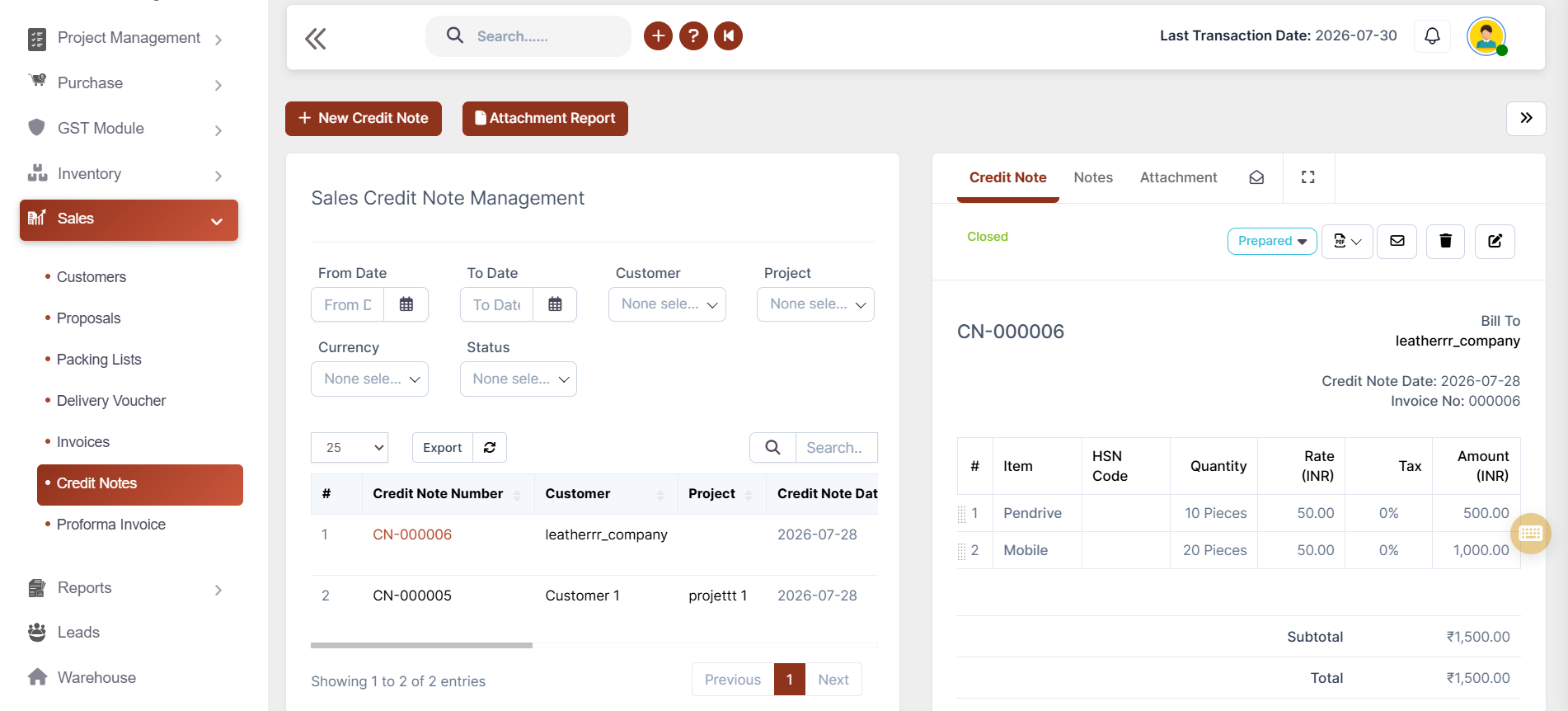 Sales Credit Note Software